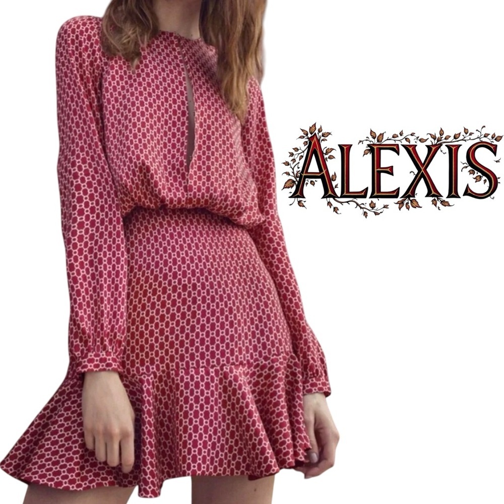 Alexis red and white silk sateen long sleeve mini dress size XS - Picture 3 of 10